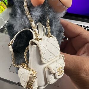 White Quilted Mini Backpack Channel for Labubos.